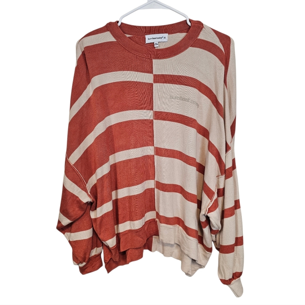 Burn Boot Camp Oversized Striped Crewneck Sweater Colorblock Drop Sleeve - Picture 2 of 8